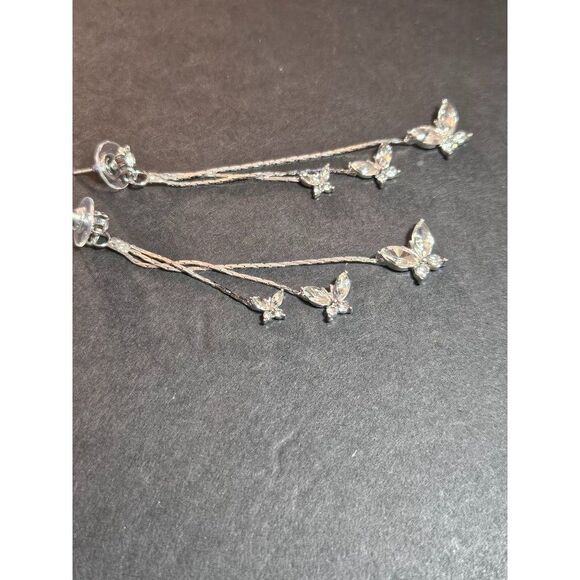 *Sale* Sterling silver dangling rhinestone butterfly earrings - Picture 9 of 12